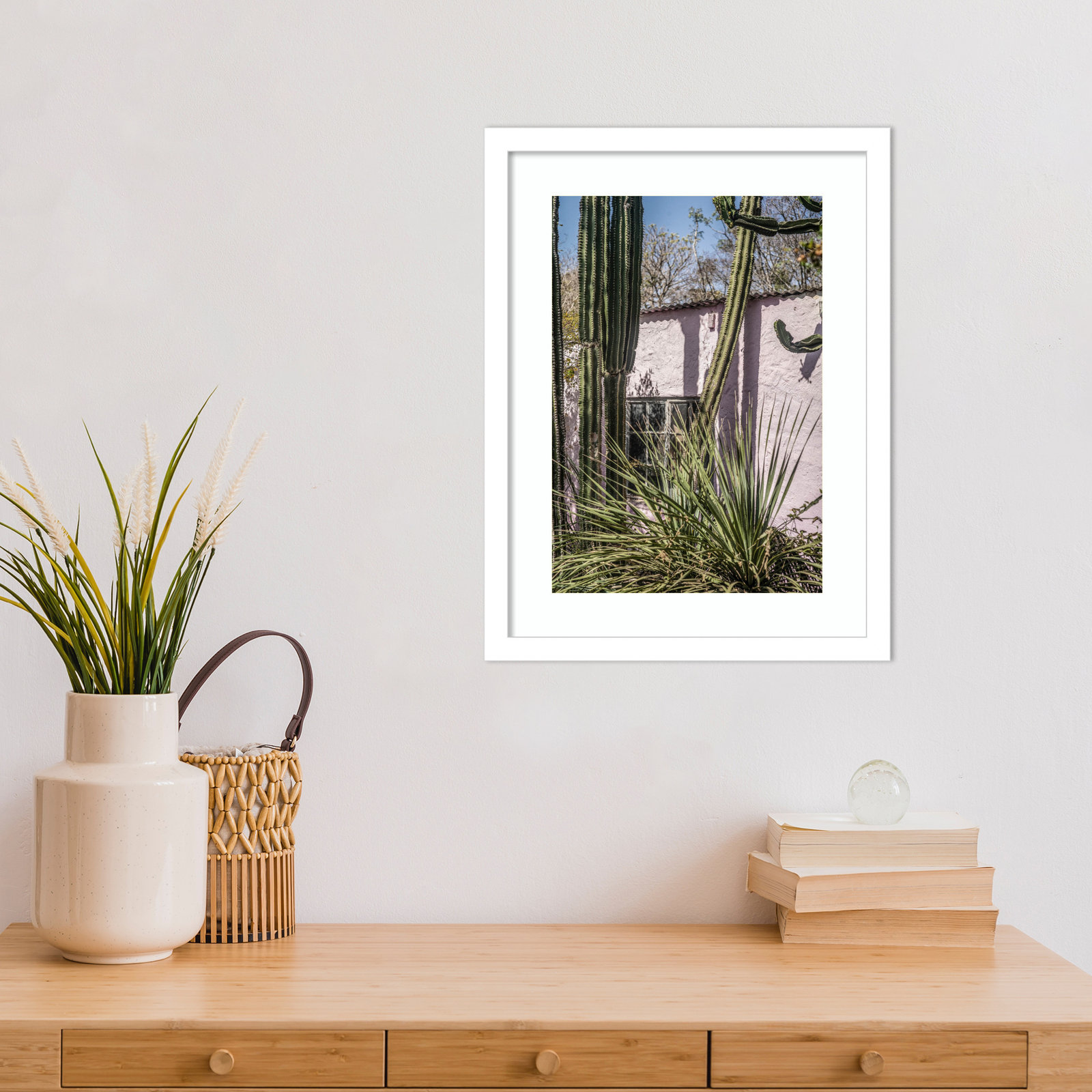 Daisey "Plants on Pink" Print, White, 17" H x 13" W