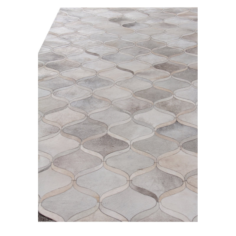 Natural Hide Hand Woven Cowhide Geometric Area Rug, Rectangle 9'6" x 13'6"