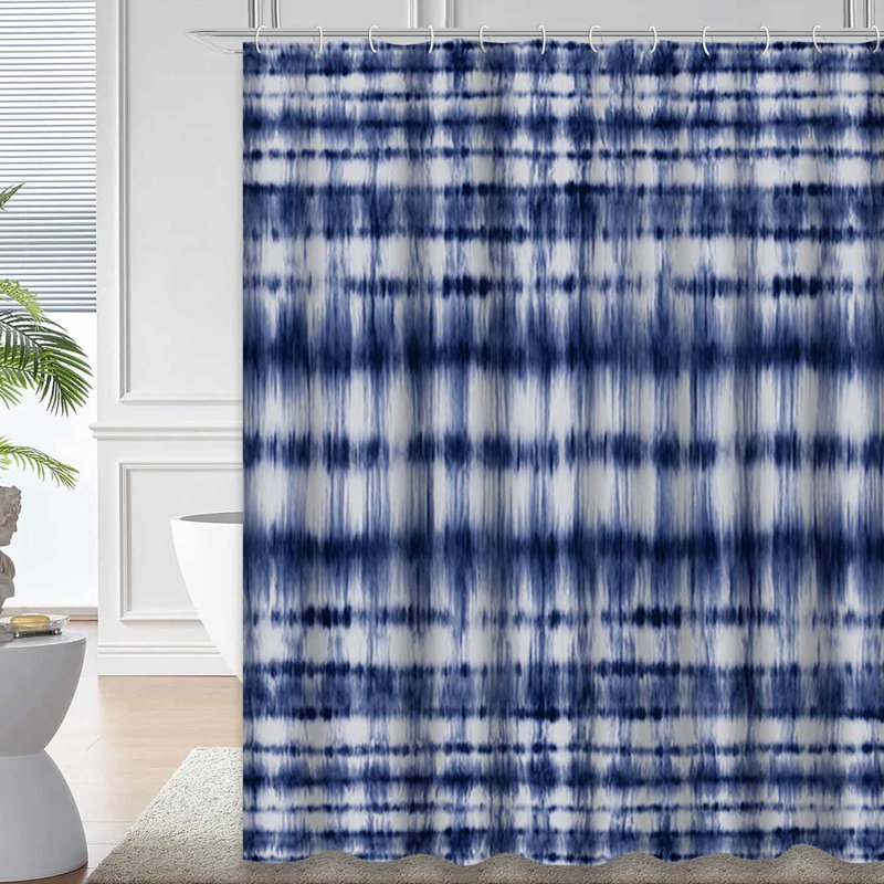 Rideau de douche à motif abstrait bleu indigo avec 12 crochets, L 72 po x l 84 po