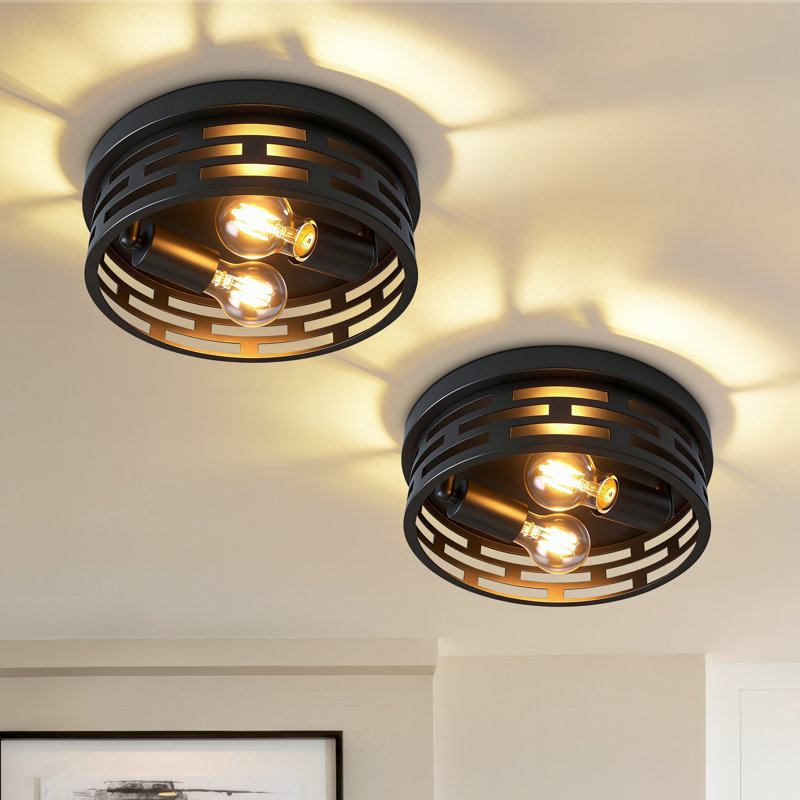 2-pack Modern Parallel Grid Black Metal 2-light Flush Mount Ceiling Light(bulb Not Include)