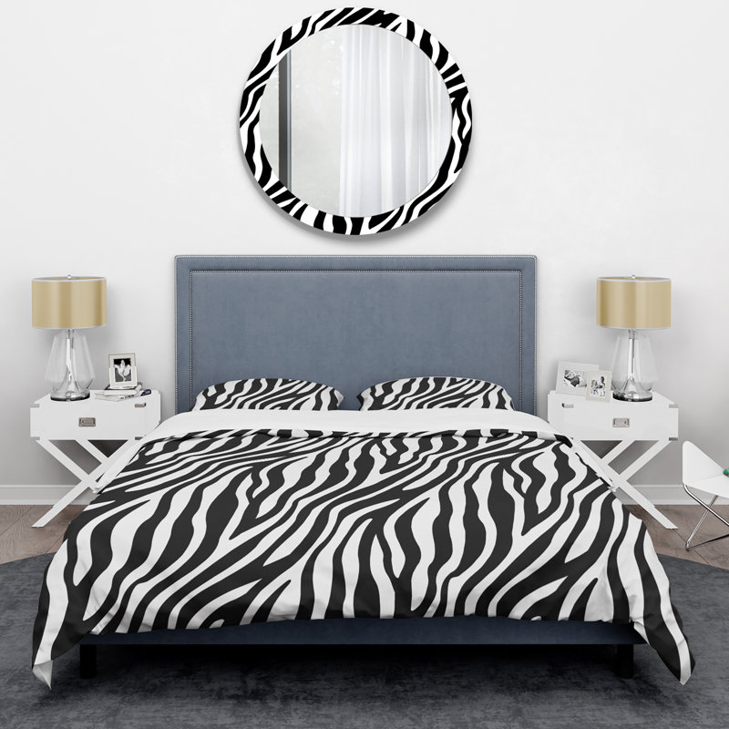 Ensemble de housse de couette en microfibre blanc / noir 3 pièces, Housse de couette pour grand lit et 2 taies décor
