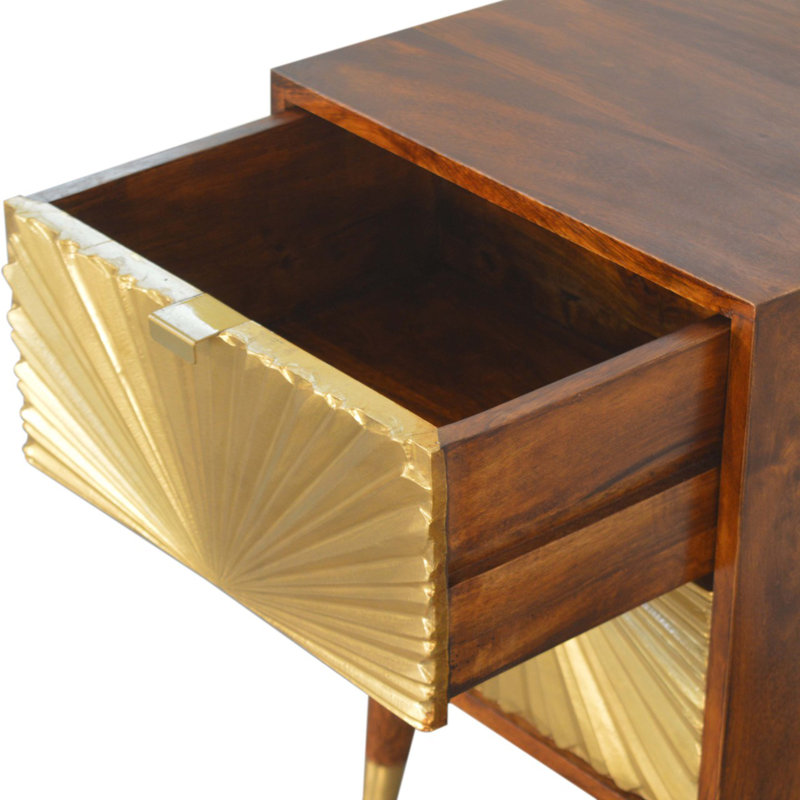 Arredondo 40cm W Solid Wood Bedside Table, Gold