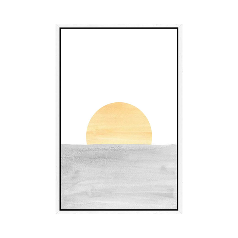 Grey And Yellow Sunset - Painting on Canvas, 101.6cm H x 66.04cm W x 3.81cm D, White Framed