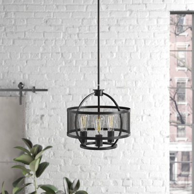 Avers 3 - Light Lantern Drum Pendant with Wrought Iron Accents