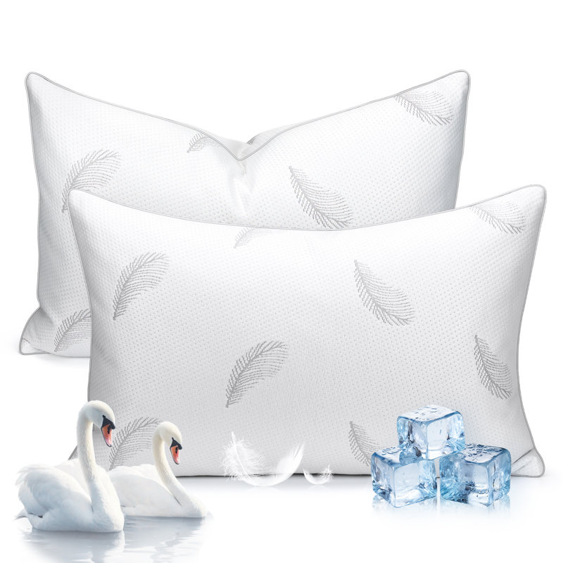 Luxury Air-Layered Goose Feather Pillows With Cotton Cover, Goose Down Plush Support Medium Pillow, Standard