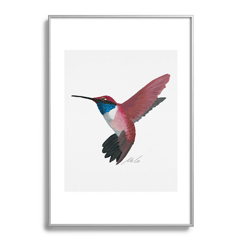 mele_artanddesign, Colibri rouge, reproduction d'art encadrée en métal, H 19 po x l 13 po, Argent