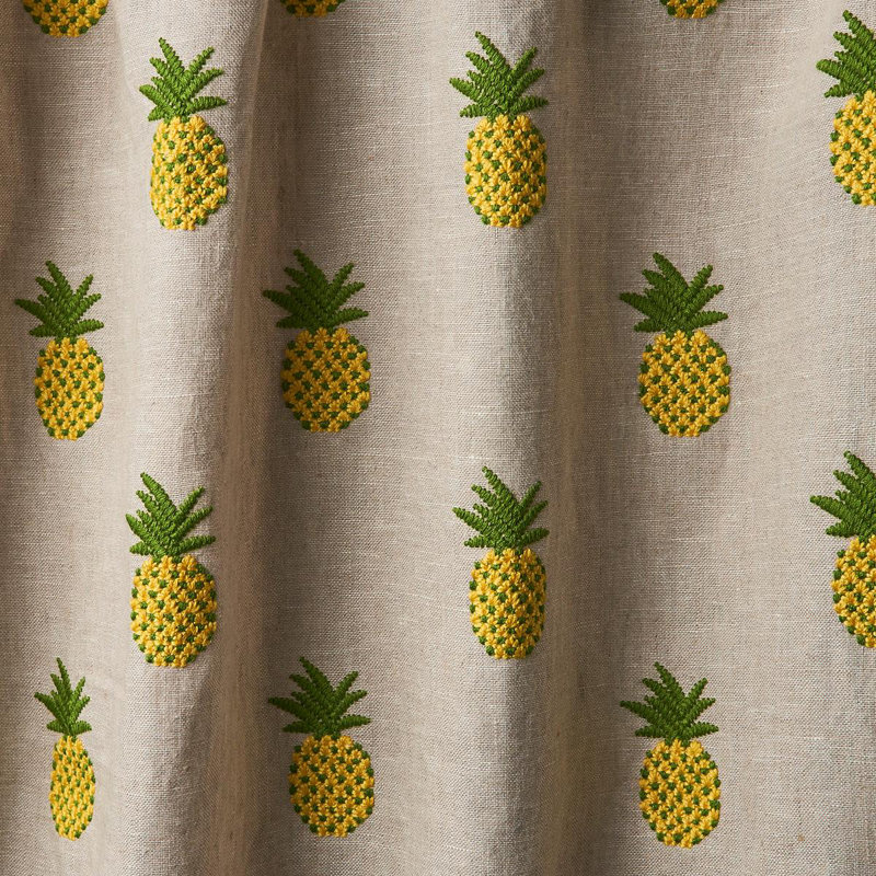 Tissu de broderie ananas, Vert / Naturel