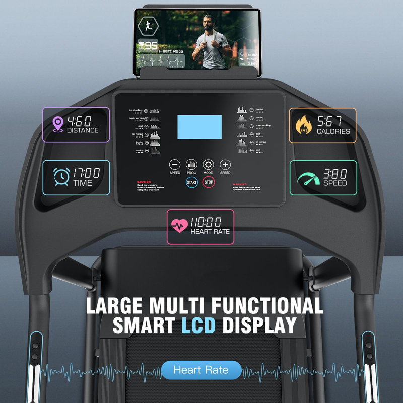 3.5Hp Foldable Heavy Duty Treadmill With Incline, Black