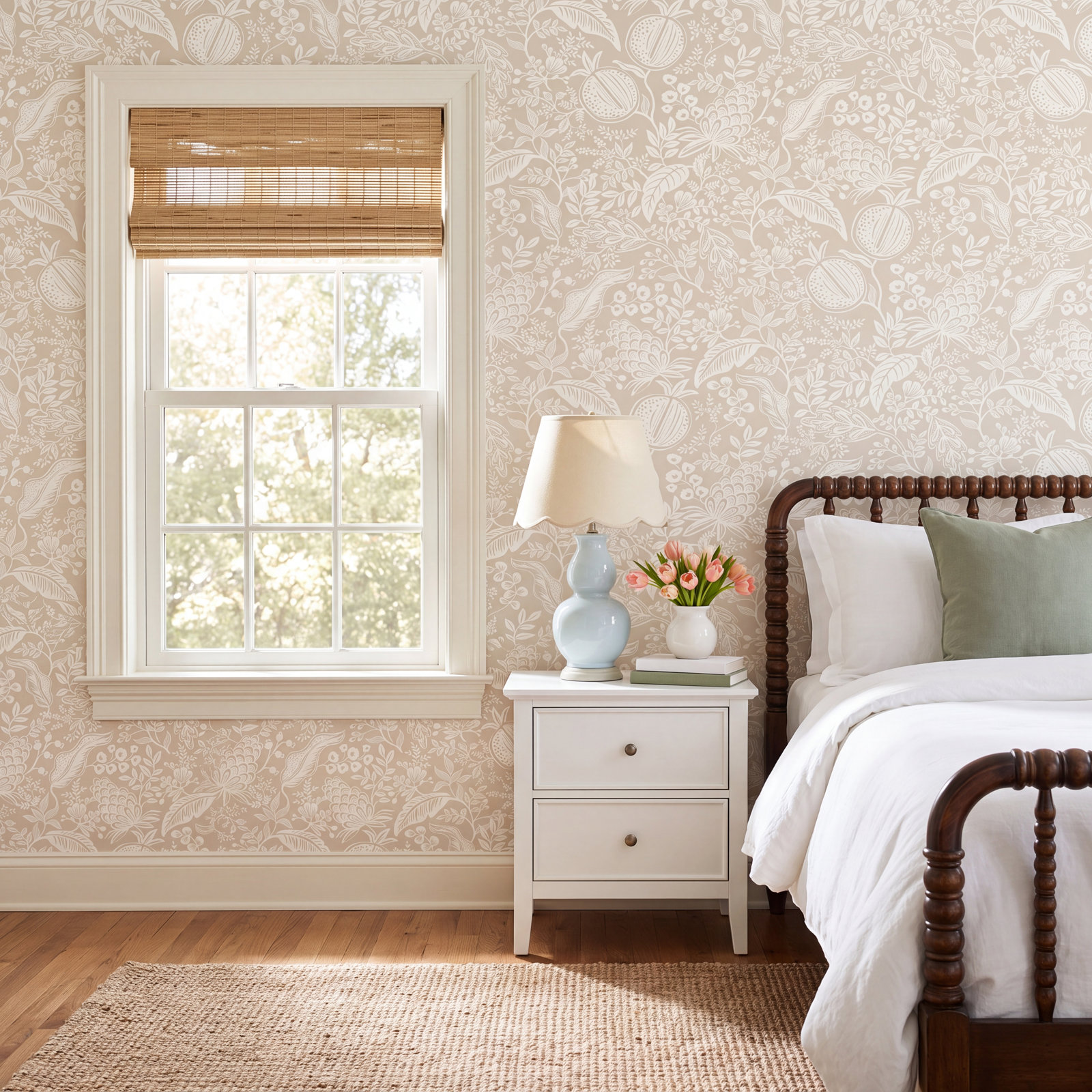 Pomegranate White Peel and Stick Wallpaper, Beige