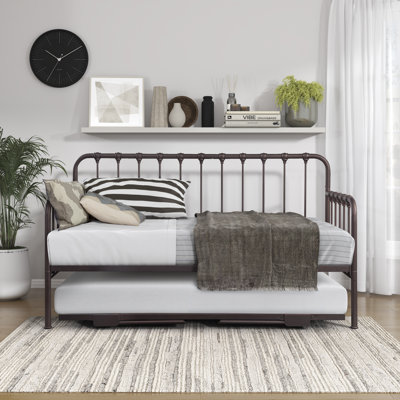 Lit de jour simple en métal avec couchette Analuiza