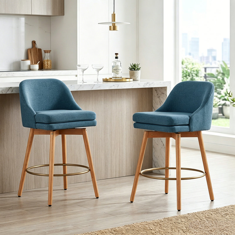 Upholstered Swivel Stool (Set of 2), Blue