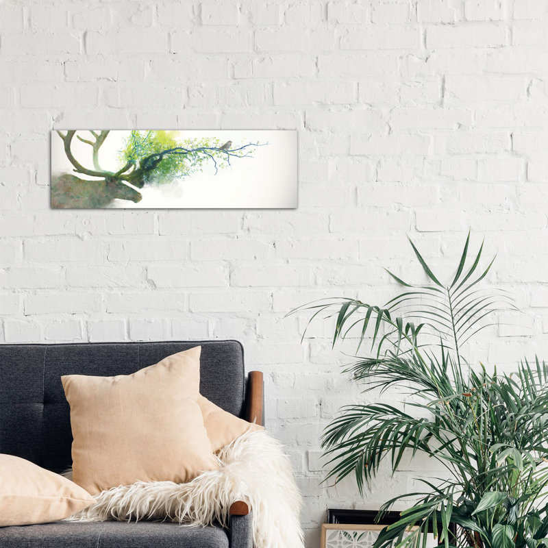 Caribou by Daniel Taylor - Panoramic Print on Canvas, 30.48 cm H x 91.44 cm W, White Floater Framed