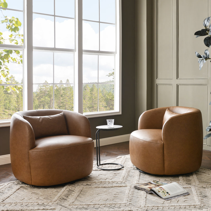 Ensemble de 2 fauteuils pivotants rembourrés modernes en similicuir Bruschi (ensemble de 2), Chameau