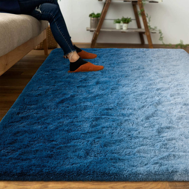 Tapis à poils longs dégradés, Bleu, Rectangle 6' x 9'