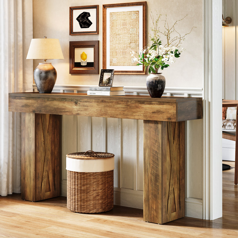 63-Inch Rustic Brown Wooden Console Table with Storage