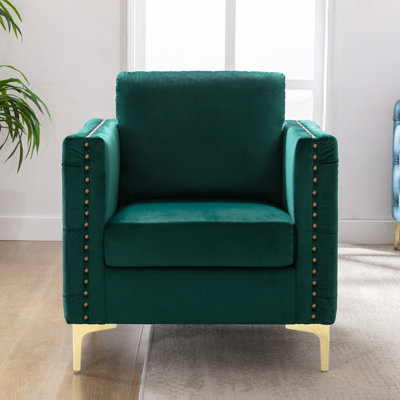 Fauteuil club moderne avec accoudoirs capitonnés en velours et pieds en acier pour chambre à coucher