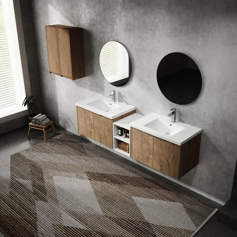 Meuble-lavabo de salle de bain avec lavabo en résine et espace latéral supplémentaire - Armoire de rangement confortable et efficace