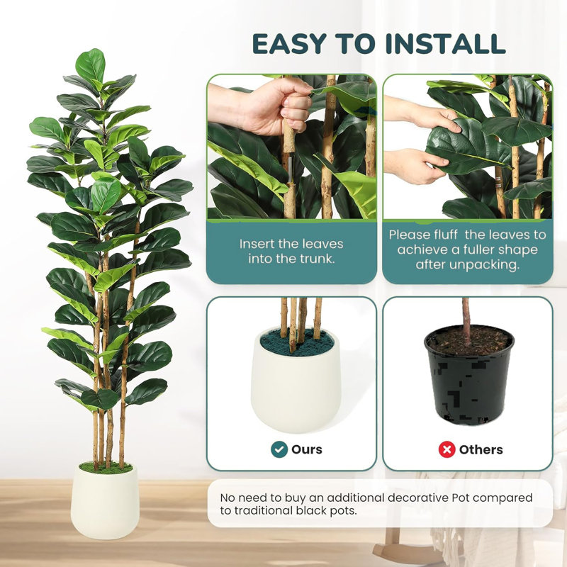 Artificial Fiddle Leaf Fig Tree in Planter, 182.9cm H x 26cm W x 26cm D