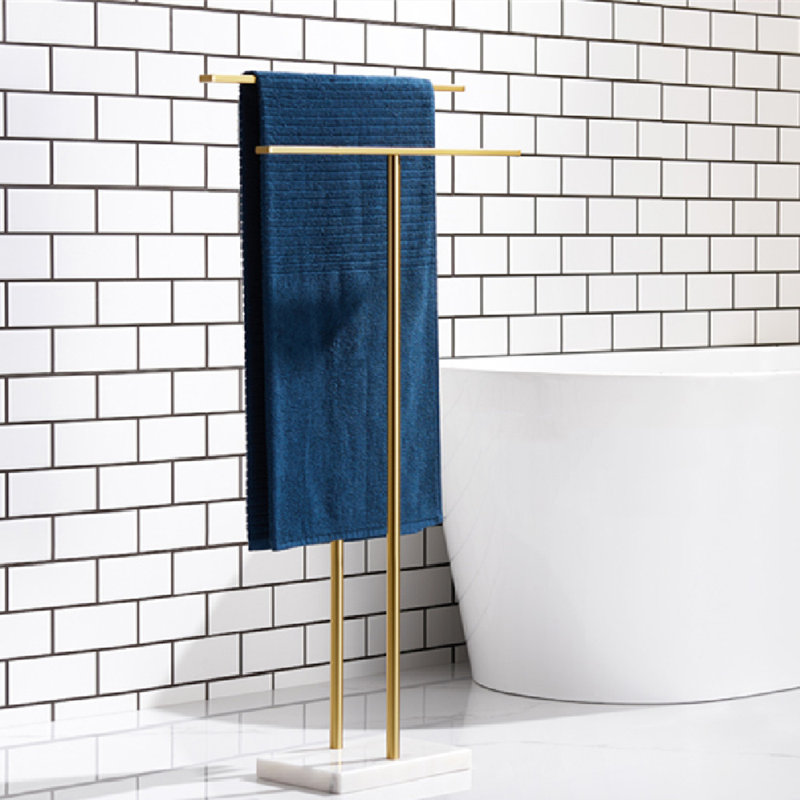 Porte-serviettes sur pied à 2 niveaux pour salle de bain, avec base en marbre épais, conception épaisse et stable, or