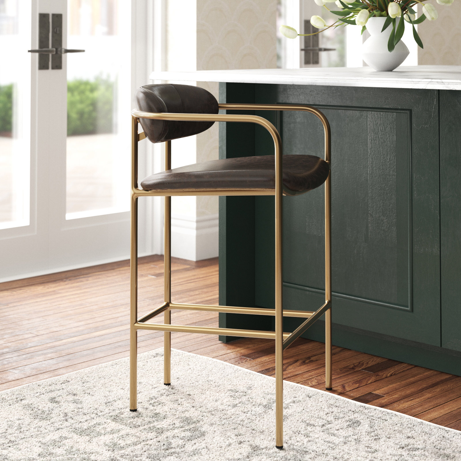 Belarus Fabric Seat Stool, Counter Stool (26.5" Seat Height), Muted Brown, Black