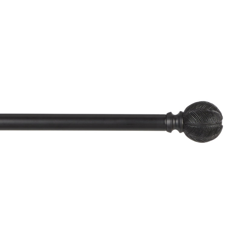 Matte Black Adjustable Iron Curtain Rod with Carved Leaf Finials