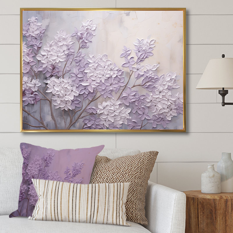 Blooming Lilac Melody I - Lilacs, art mural encadré, Reproduction avec cadre flottant, H 16 po x l 32 po, Doré