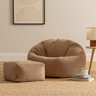 Bean Bag Bazaar Kingston Cordurouy Bean Bag and Square Footstool