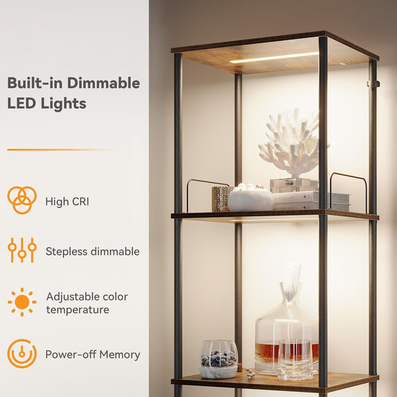 Brown Lighted Display Cases, Adjustable Colour Temperature,Brightness, Brown