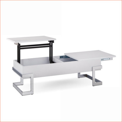 Blanc ultrabrillant Table basse chromée contemporaine avec rangement, peu encombrante pour le salon