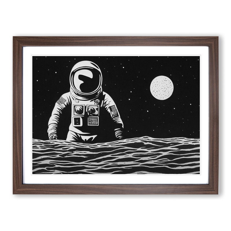 Astronaut Monochrome Vol.1 - Single Picture Frame Painting, Walnut, 46cm H x 64cm W x 2cm D