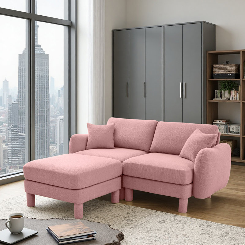 Canapé modulaire, ensemble de salon, canapé en L, tissu bouclé , Bouclé rose
