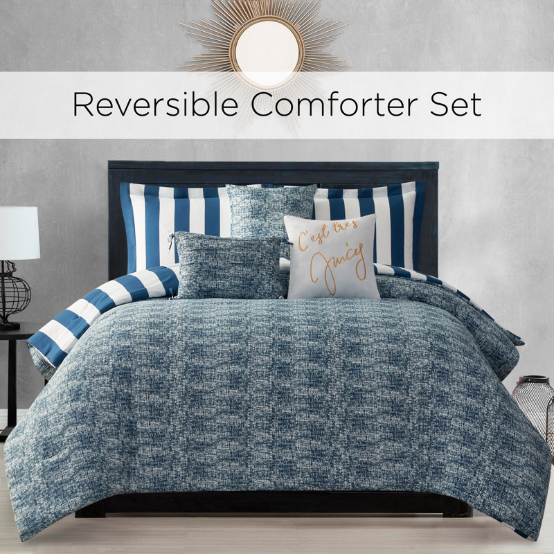 Juicy Couture Cabana Stripe Comforter Sets, Twin/Twin XL Comforter + 1 Sham + 3 Throw Pillows, Gray/Pink