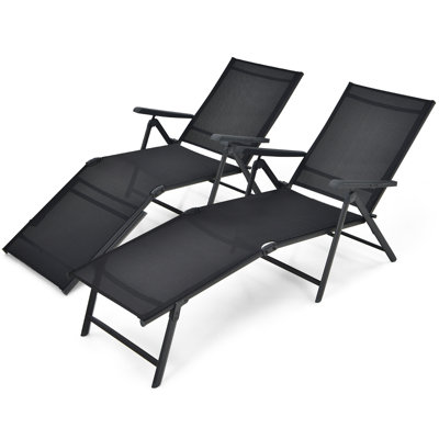 Arlmont & Co. Patio 2 Pcs Folding Chaise Lounge Chair Outdoor Portable Reclining Lounger Brown
