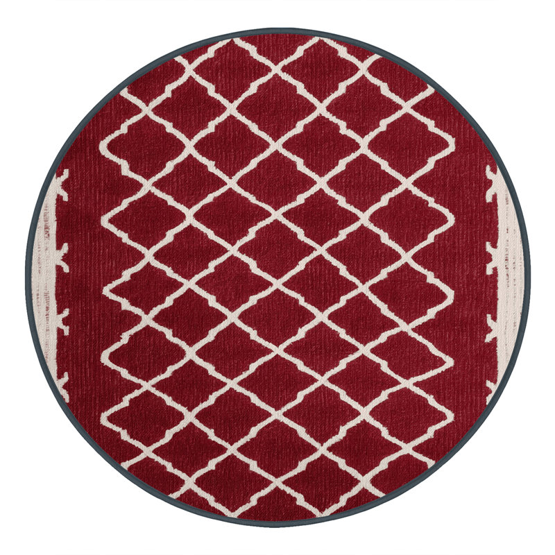 Machine Washable Trellis Red Area Rug, Round 8'