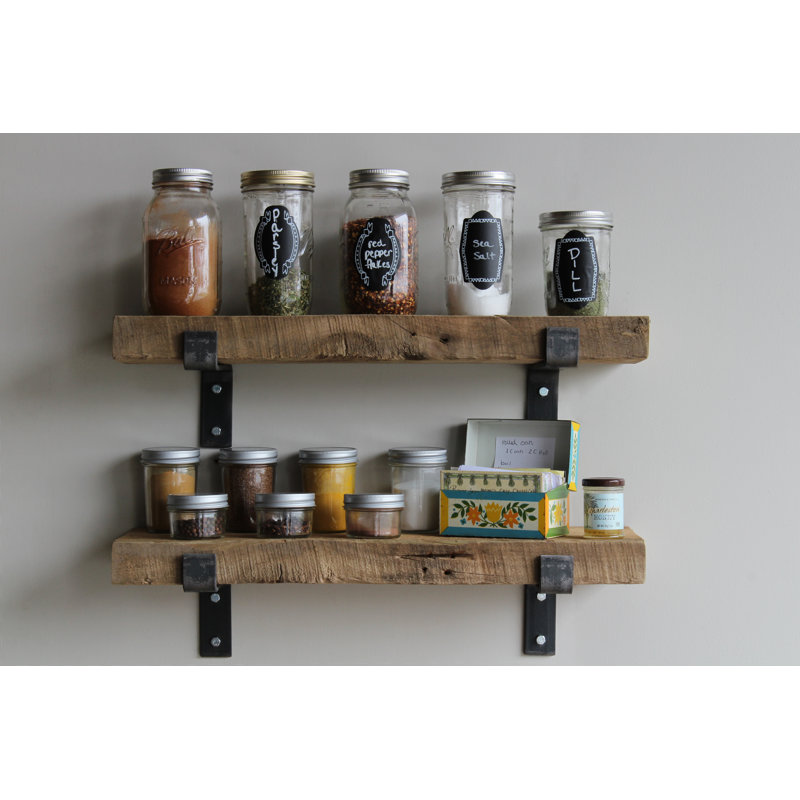 Brennon 2 Piece Reclaimed Barn Wood Bracket Shelf, 2" H x 18" W x 7" D, Natural (no stain)