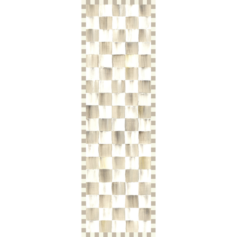 Mocha Checkered Washable Rug, Runner 2'6" x 8'