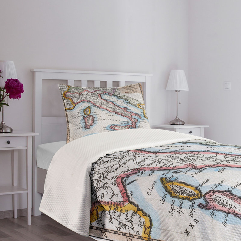 White Quilted Twin Bedspread Set with Pillow Sham