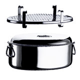 Oval Roasting Pan with Lid and Grill 13.78" - 1 Piece - Stainless Steel