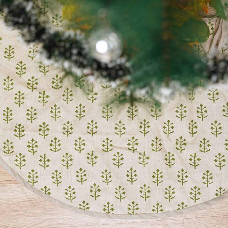 Jupe d'arbre en lin fabriquée à la main de 48 po Fab divine, tissu lourd et naturel pour décorations de Noël rustiques, de ferme et modernes - Jarul