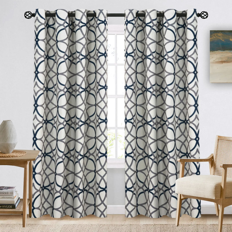 Rideaux à œillets Suwannee, L 52 po x L 96 po, Bleu marine / gris
