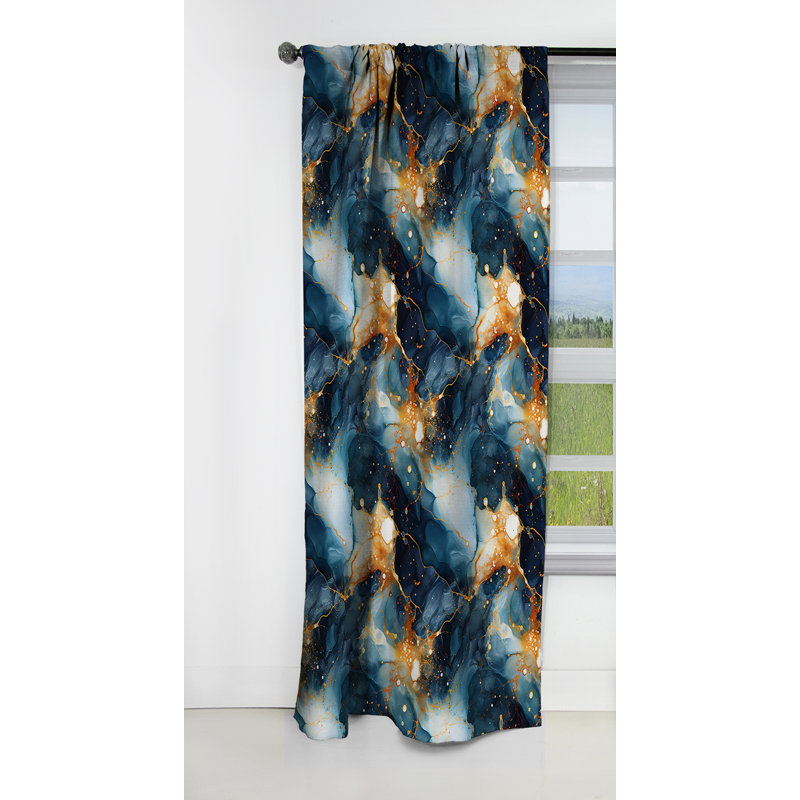 Teal and Gold Astral Marble Dreams - Rideau occultant en marbre marbré abstrait - 1 panneaux, L 52 po x L 84 po