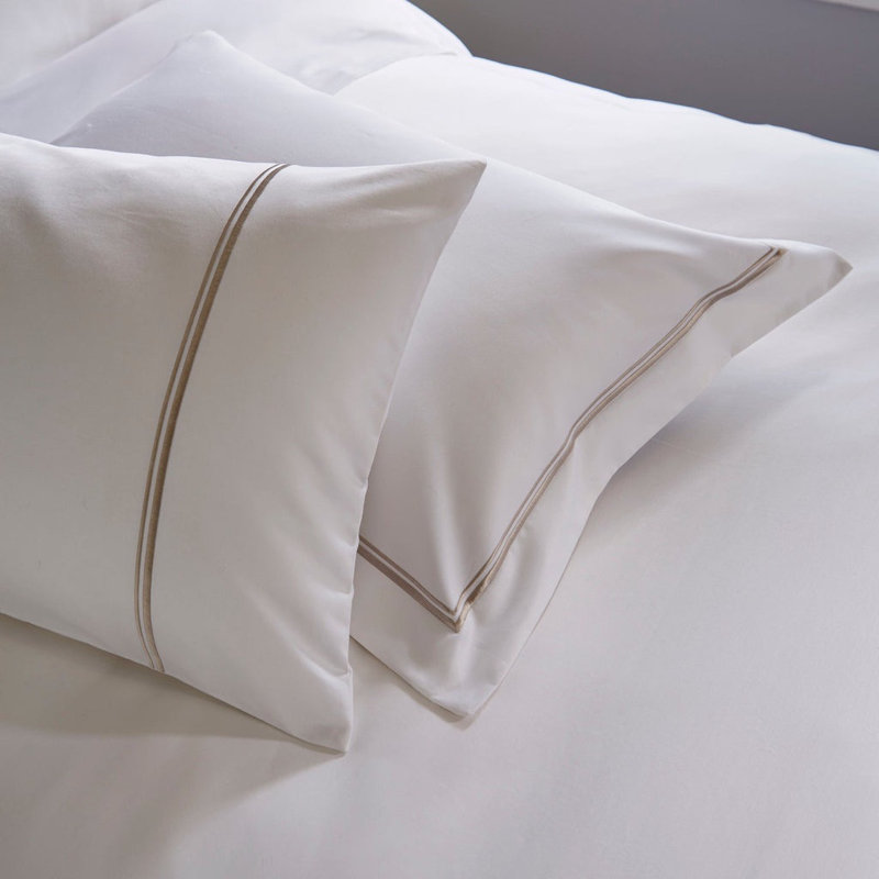 800 Thread Count Double Cord Embroidered Sateen Pillowcase - Set of 2, White/Grey