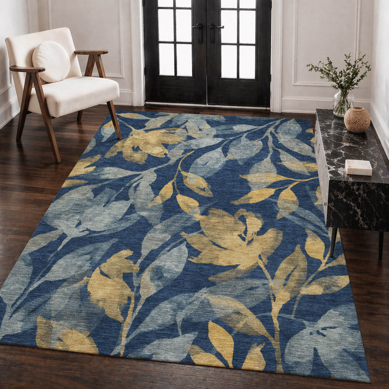 Tapis tropical intérieur / extérieur lavable à la machine Chantille ACN2960, Marine, 3 pi x 5 pi