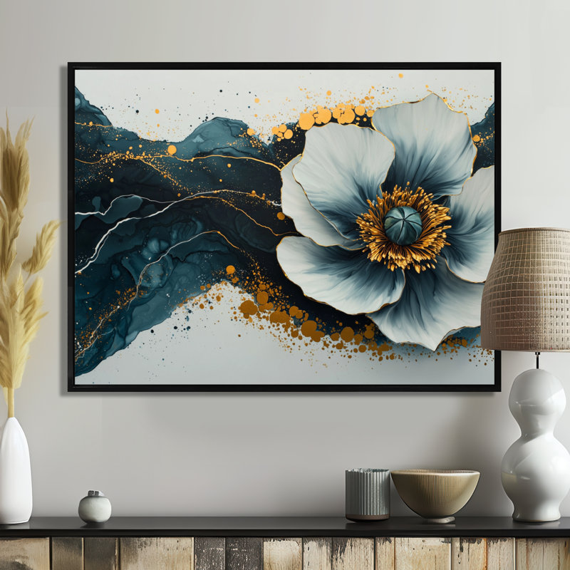 Pivoine moderne émeraude sur pierre émeraude II - art moderne abstrait pivoine moderne, H 34 po x l 44 po, Noir