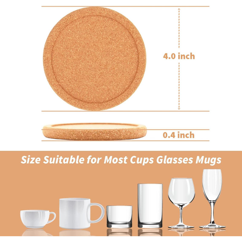 Sous-verres en liège pour boissons Ensemble de sous-verres en liège absorbants avec rebords de boissons réutilisables résistants à la chaleur extra épais, parfaits pour les tasses et les verres
