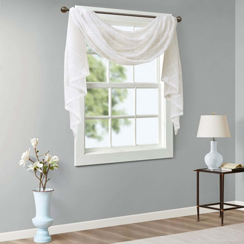 Écharpe de fenêtre transparente brodée diamant, Blanc, L 50 po x L 216 po