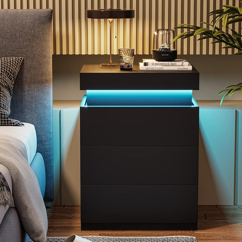 Tray Top 3 - Drawer End Table and Built-In Outlets, Black