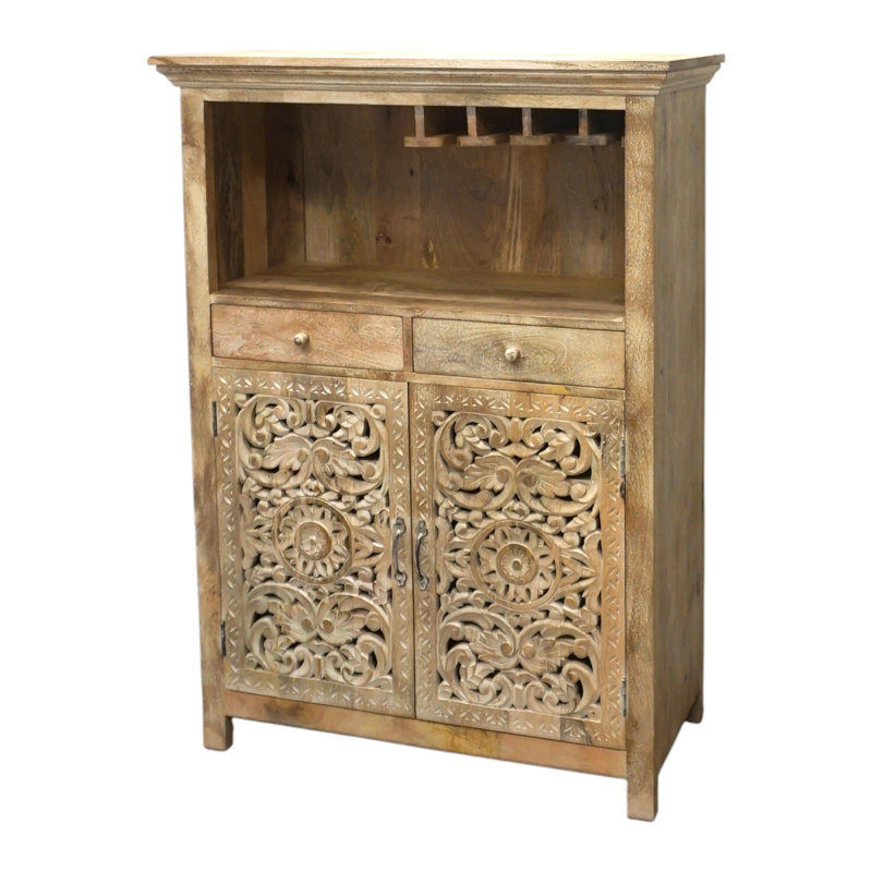 Hand-carved Home Bar With 3 Stemware Rails