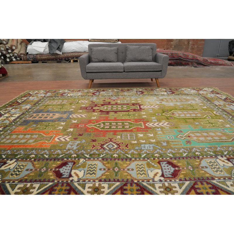 Tapis géométrique fait à la main Kazak 9 x 12