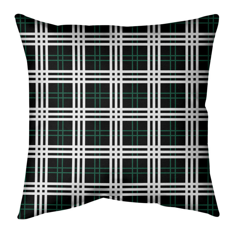 Housse de coussin carré et insert, 20 po X 20 po, Noir furtif / vert Gotham / blanc, Polyester / bourre de polyester